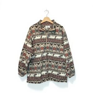 1990s Boundary Waters 1/4 Zip Fleece Pullover Polar Bear & Snowflake Oversized